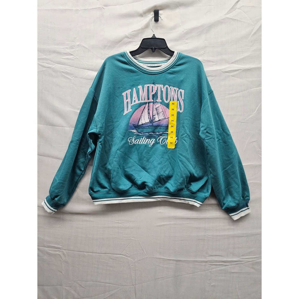 Limited Too Women Hamptons Sailing Club Graphic Sweatshirt Aqua Green 300338J M